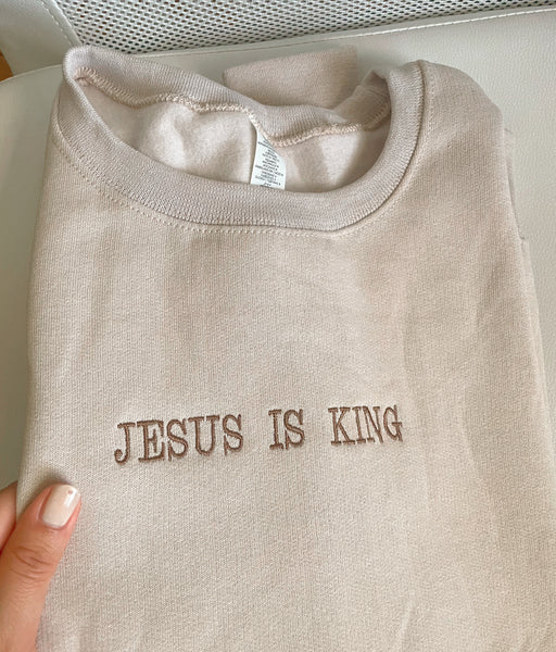 Jesus is King | embroidered crewneck - Apparel for God LLC