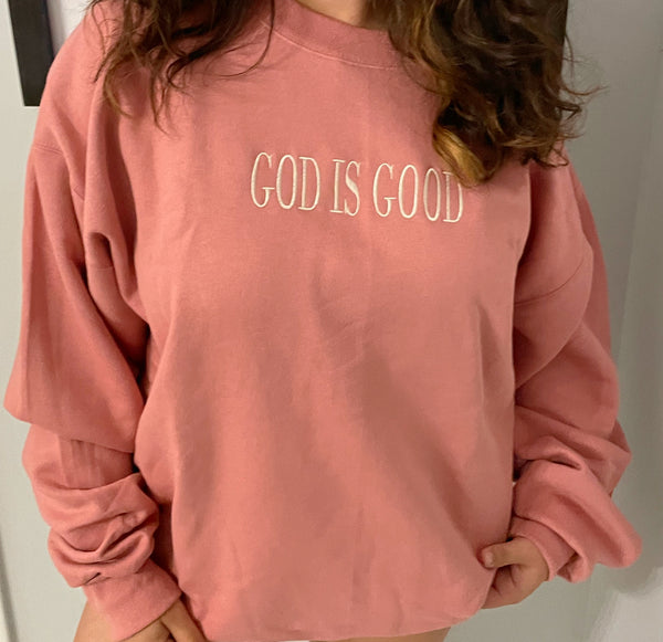 God is Good | embroidered heavyweight Crewneck - Apparel for God LLC