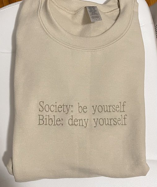 deny yourself | Khaki Crewneck - Apparel for God LLC